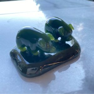 BC Jade Figurines of 2 Pigs on a small piece of Jade